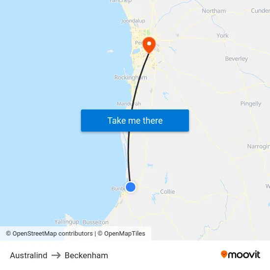 Australind to Beckenham map