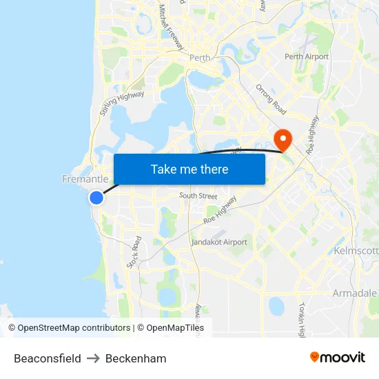 Beaconsfield to Beckenham map