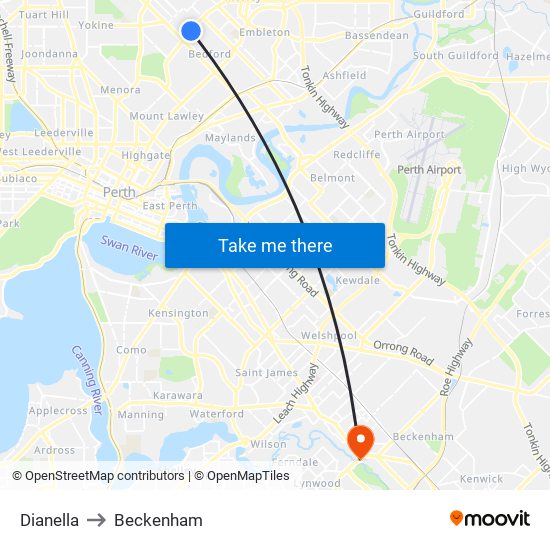 Dianella to Beckenham map