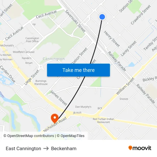 East Cannington to Beckenham map