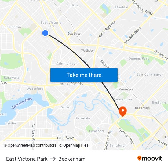 East Victoria Park to Beckenham map