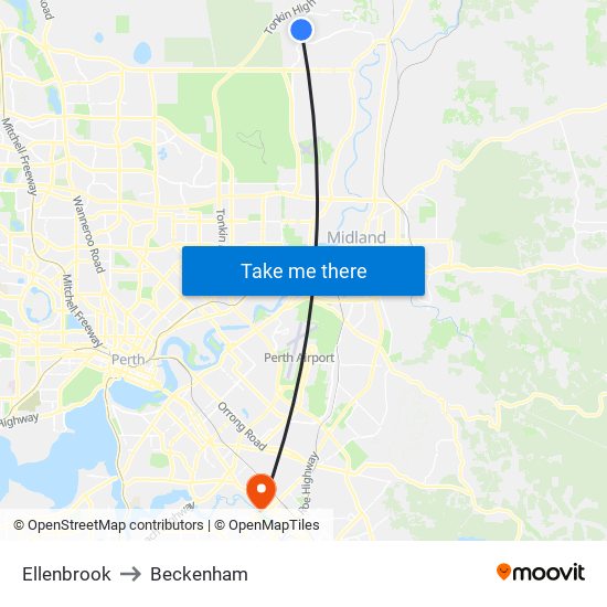 Ellenbrook to Beckenham map