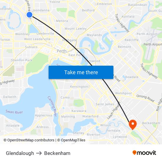 Glendalough to Beckenham map