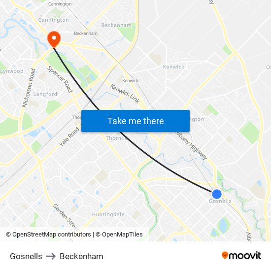 Gosnells to Beckenham map