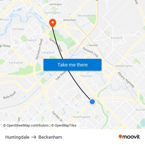 Huntingdale to Beckenham map