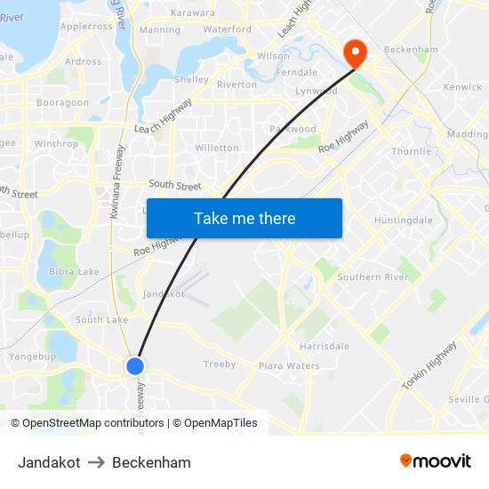 Jandakot to Beckenham map