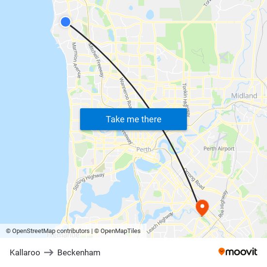 Kallaroo to Beckenham map