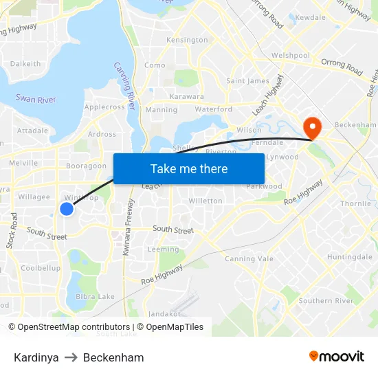 Kardinya to Beckenham map