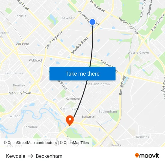 Kewdale to Beckenham map