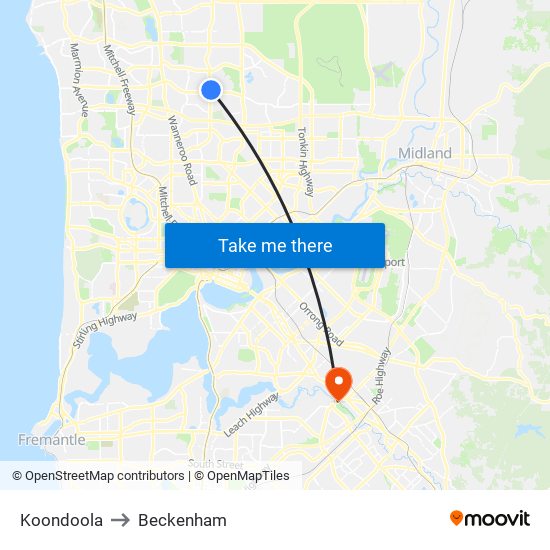 Koondoola to Beckenham map