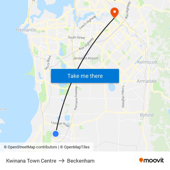 Kwinana Town Centre to Beckenham map