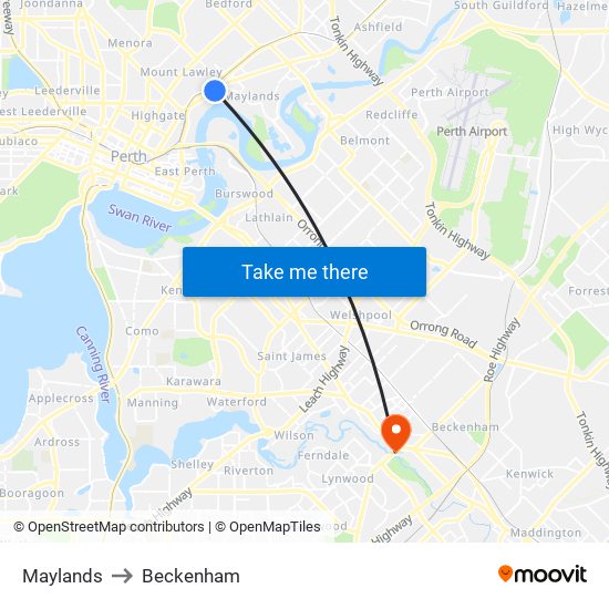 Maylands to Beckenham map