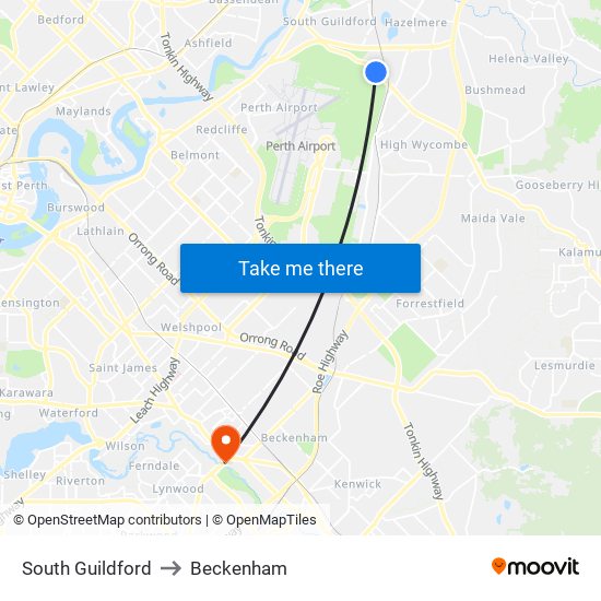 South Guildford to Beckenham map