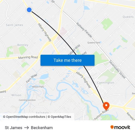 St James to Beckenham map