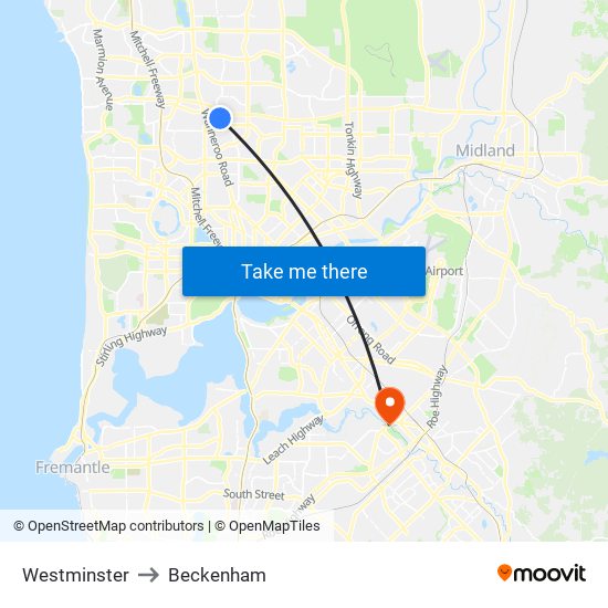 Westminster to Beckenham map