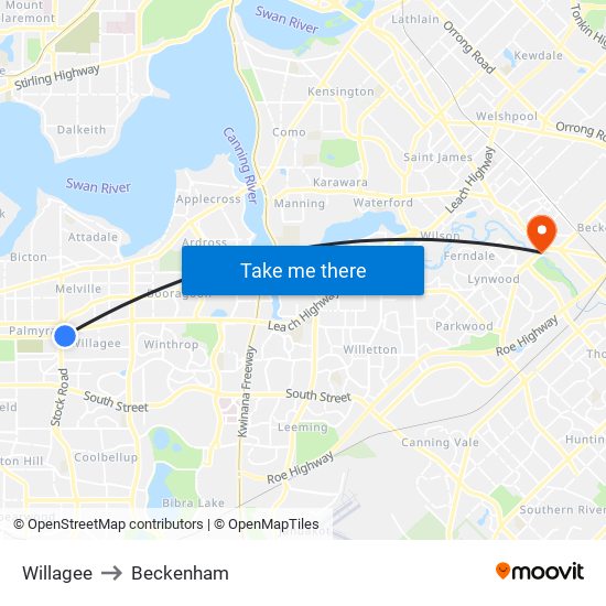 Willagee to Beckenham map