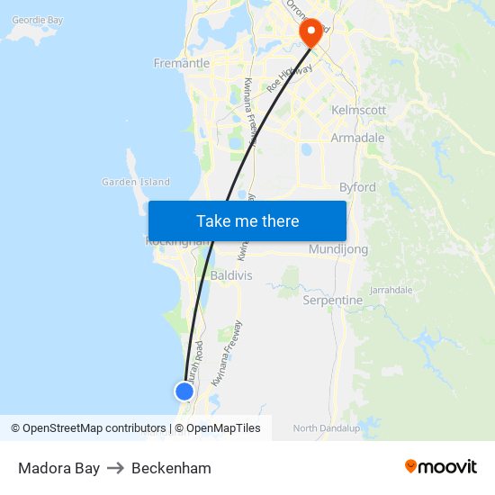 Madora Bay to Beckenham map