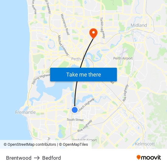 Brentwood to Bedford map