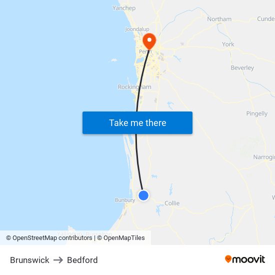 Brunswick to Bedford map