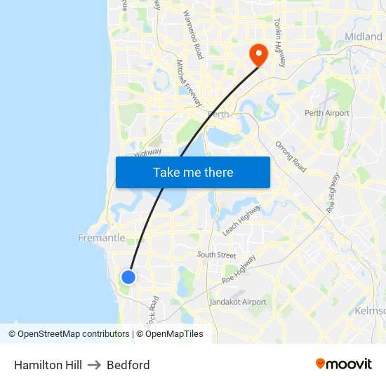 Hamilton Hill to Bedford map