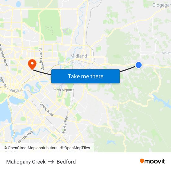 Mahogany Creek to Bedford map