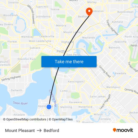 Mount Pleasant to Bedford map