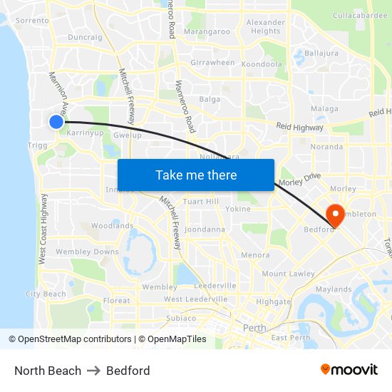 North Beach to Bedford map