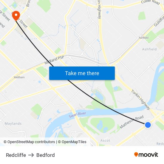 Redcliffe to Bedford map