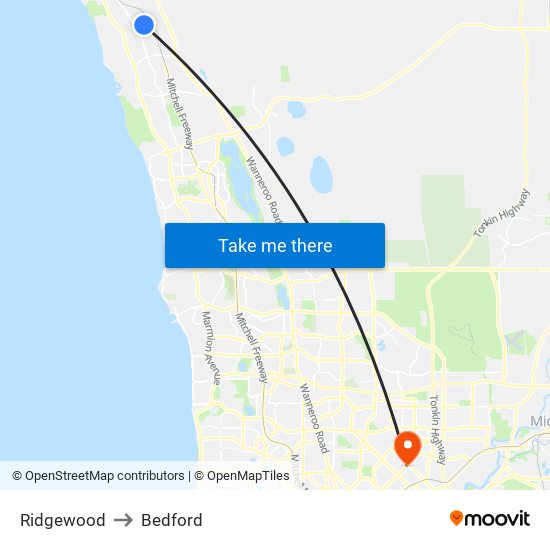 Ridgewood to Bedford map