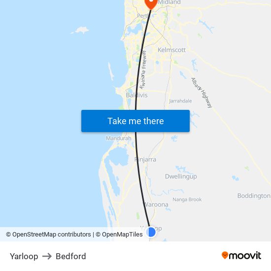 Yarloop to Bedford map