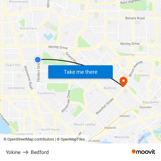 Yokine to Bedford map