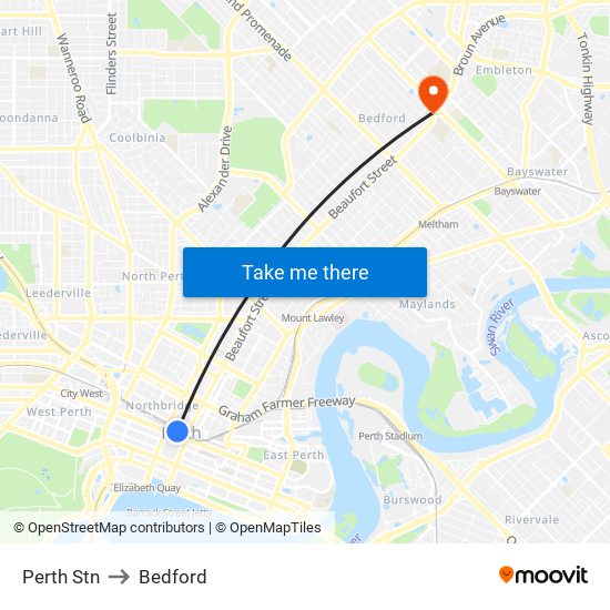 Perth Stn to Bedford map