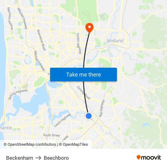 Beckenham to Beechboro map