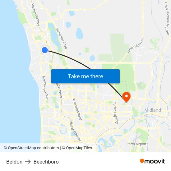Beldon to Beechboro map