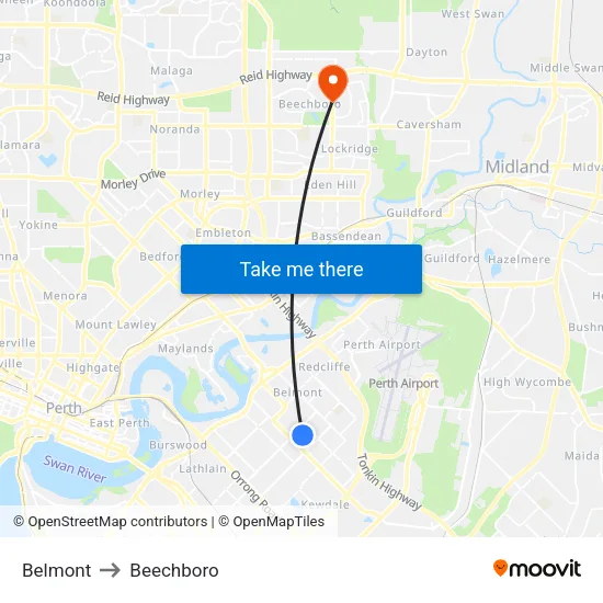 Belmont to Beechboro map