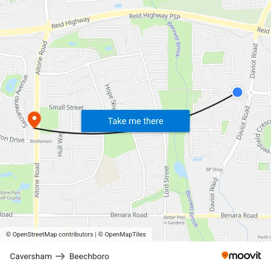 Caversham to Beechboro map