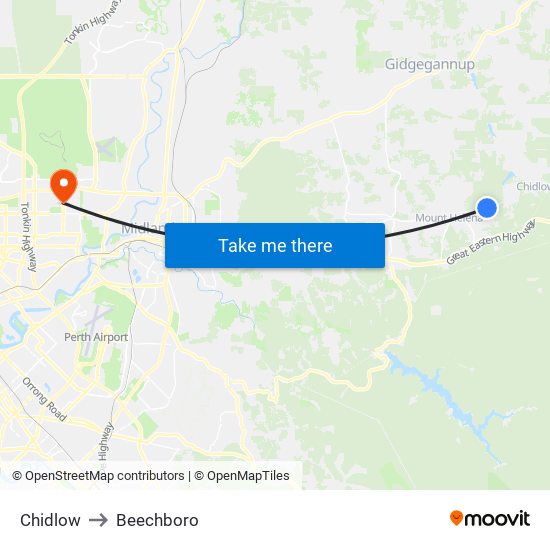 Chidlow to Beechboro map