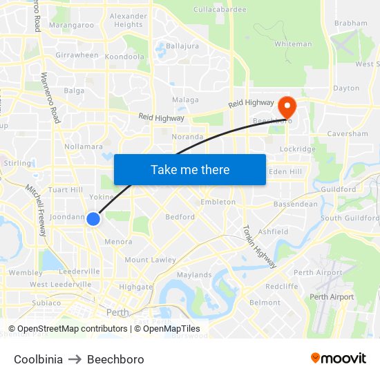 Coolbinia to Beechboro map