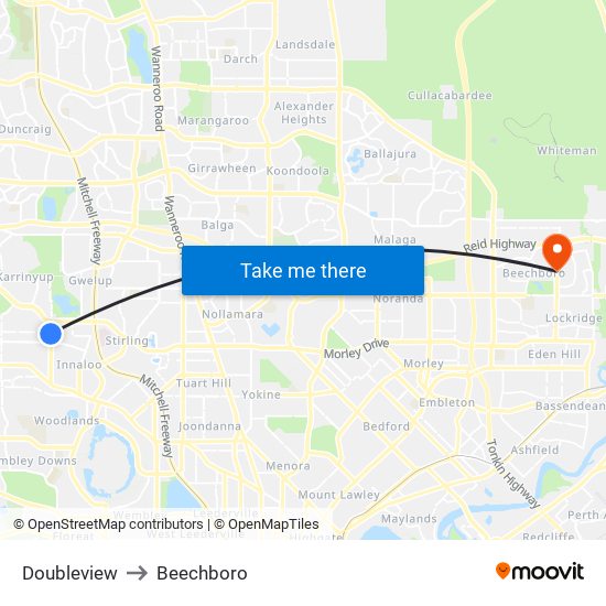 Doubleview to Beechboro map