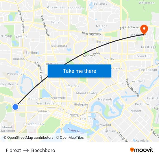 Floreat to Beechboro map