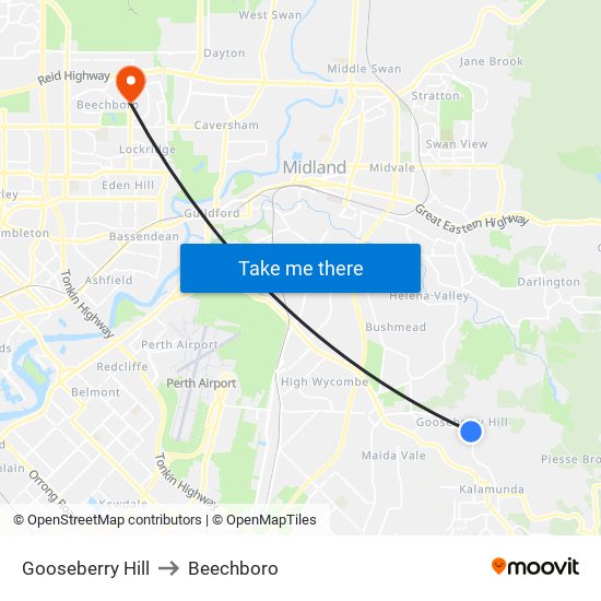 Gooseberry Hill to Beechboro map