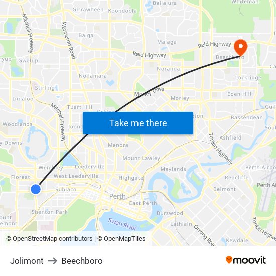 Jolimont to Beechboro map