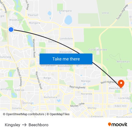 Kingsley to Beechboro map