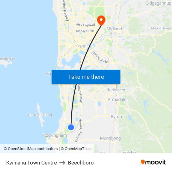 Kwinana Town Centre to Beechboro map