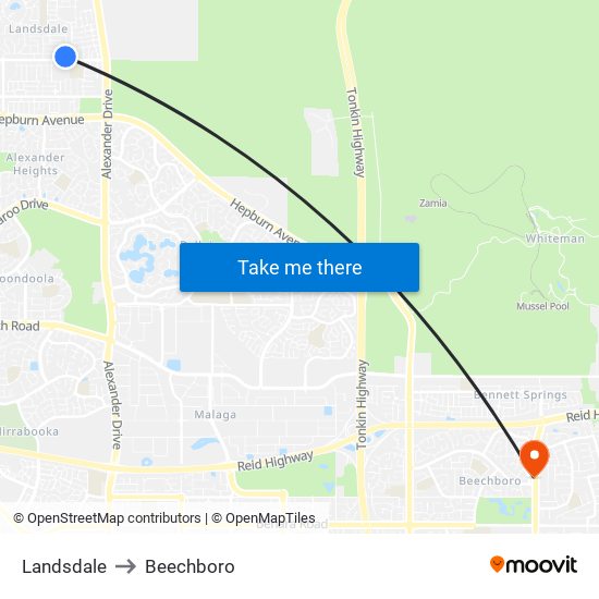 Landsdale to Beechboro map