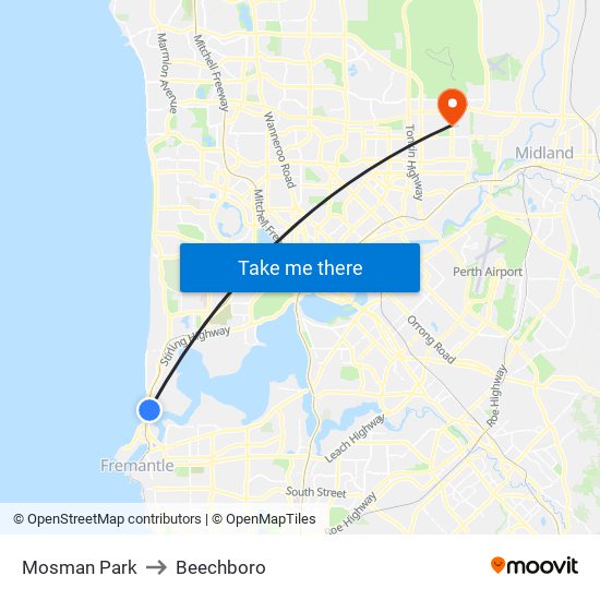 Mosman Park to Beechboro map