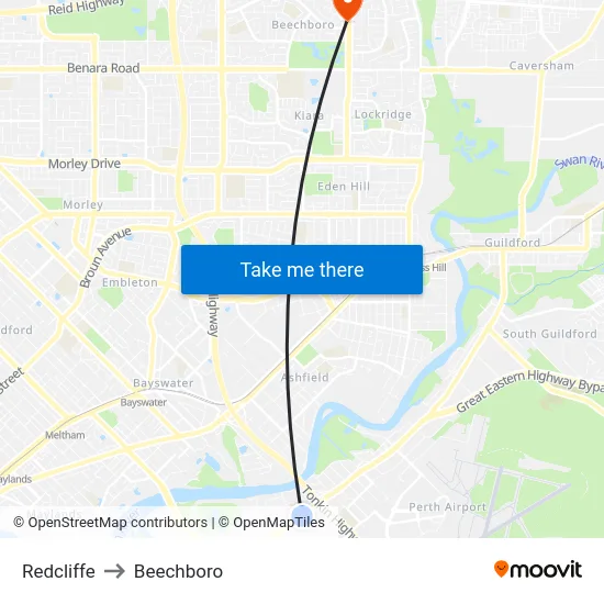 Redcliffe to Beechboro map
