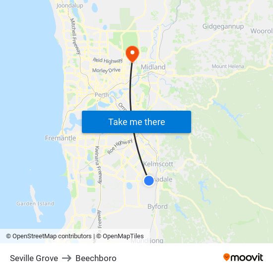 Seville Grove to Beechboro map