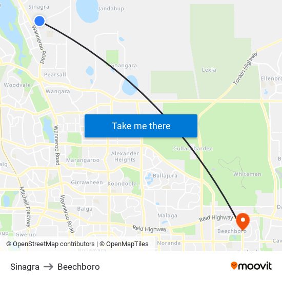 Sinagra to Beechboro map