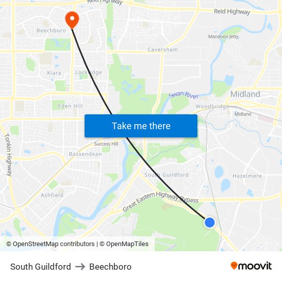 South Guildford to Beechboro map